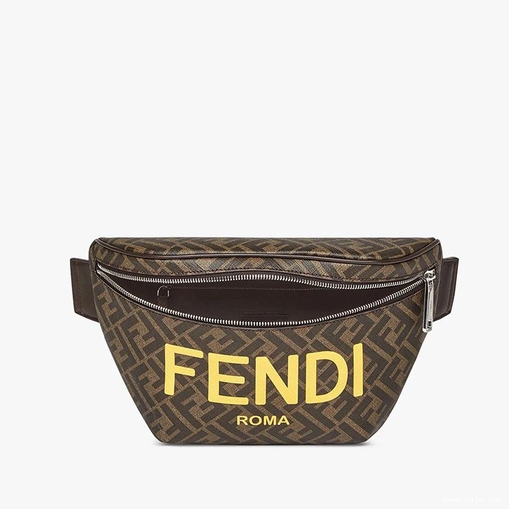 Cheap In Motif ROMA Logo FF Belt Fendi Brown Fabric Bag 0720